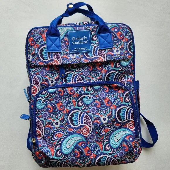 Large Simply Southern Blue Paisley Backpack Academia School Pretty Colorful Cute - Picture 4 of 16